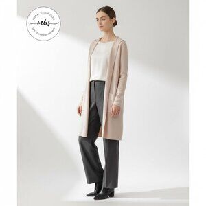 NWT Korye Bobby‎ Knit Long Open Hooded Knee Length Cardigan Beige Women M